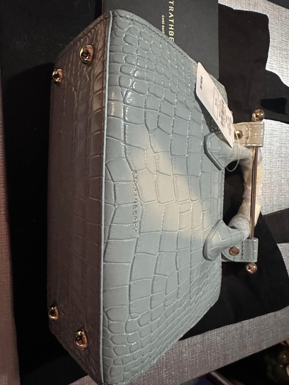 Strathberry Duck Egg Blue Croc Embossed Top Handle Nano Tote NWT - Picture 8 of 14